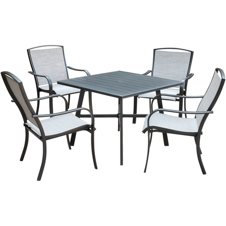 Hanover Foxhill 5-Piece Patio Dining Set with 4 Sling Dining Chairs FOXDN5PCS-GRY