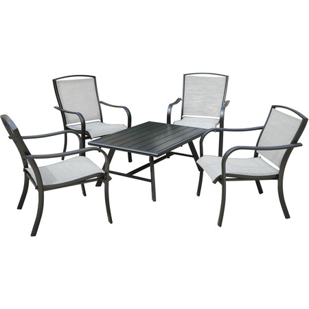 HANOVER Foxhill 5-Piece Patio Seating Set with 4 Sling Outdoor Lounge Chairs FOXHILL5PCCT-GRY
