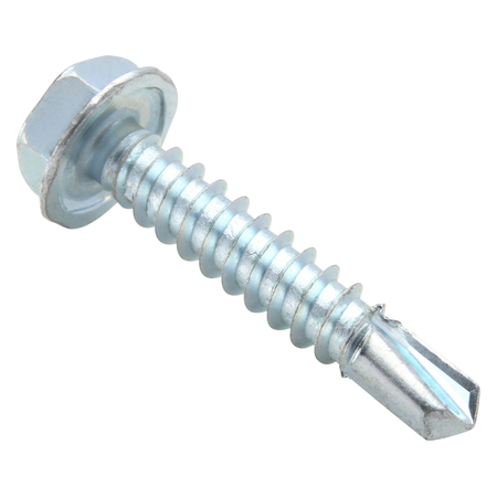 Zoro Select Self-Drilling Screw, #10 x 1 in, Zinc Plated Steel Hex Head External Hex Drive, 100 PK U31810.019.0100