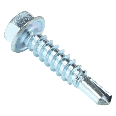 Zoro Select Self-Drilling Screw, #12 x 1 in, Zinc Plated Steel Hex Head External Hex Drive, 100 PK U31810.021.0100
