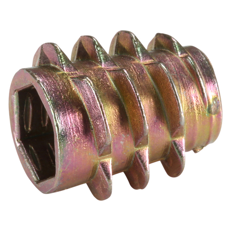 ZORO SELECT Hex Drive Threaded Insert, 1/4"-20 Int Thrd Sz, 33/64 in L, 29/64 in Dia., Zinc Alloy, Plain 4KXR7