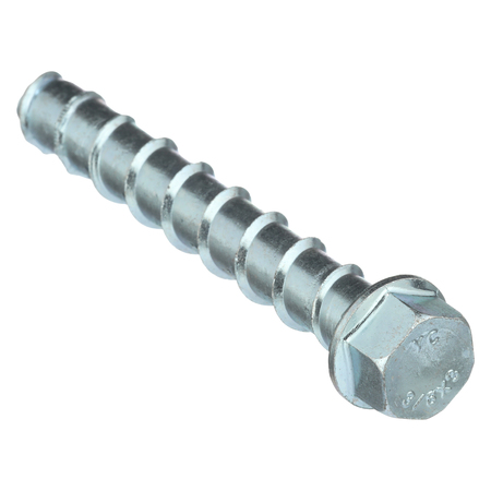 ZORO SELECT Concrete Screw, 3/8" Dia., Hex, 3" L, Steel Zinc Plated, 50 PK U70520.037.0300