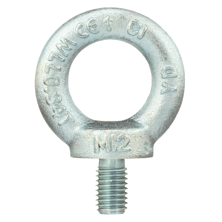 Zoro Select Machinery Eye Bolt With Shoulder, M12-1.75, 20.5 mm Shank, 30 mm ID, Steel, Zinc Plated, 2 PK RB580120-002P2