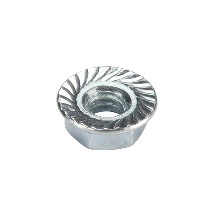 Zoro Select Serrated Lock Nut, 1/4"-20, Steel, Grade A, Zinc Plated, 9/64 in Ht, 100 PK 3HDX2