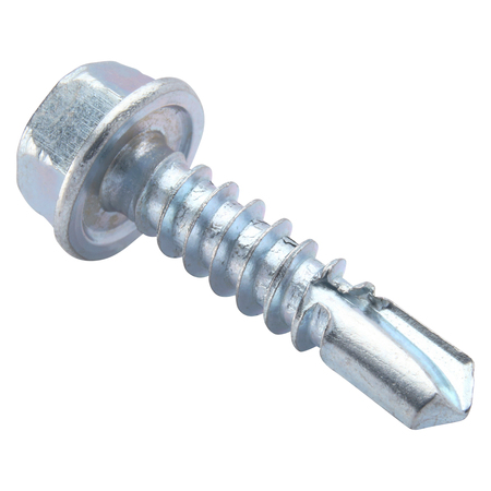 Zoro Select Self-Drilling Screw, 1/4" x 1 in, Zinc Plated Steel Hex Head External Hex Drive, 100 PK U31810.025.0100