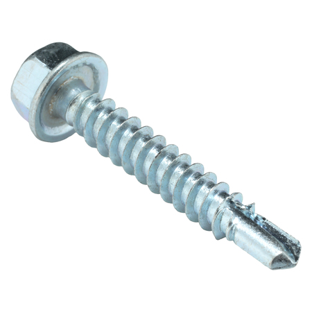 Zoro Select Self-Drilling Screw, 1/4" x 1 1/2 in, Zinc Plated Steel Hex Head External Hex Drive, 50 PK U31810.025.0150