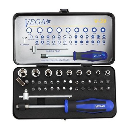 Vega Screwdriver Bit Set, 39Pc Bit And Hand D V-39