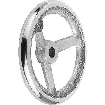 KIPP Handwheel, DIN 950, Aluminum 3-spoke, Diameter D= 250 mm, Bore D2= 0.75", Without Grip K0160.0250XCR