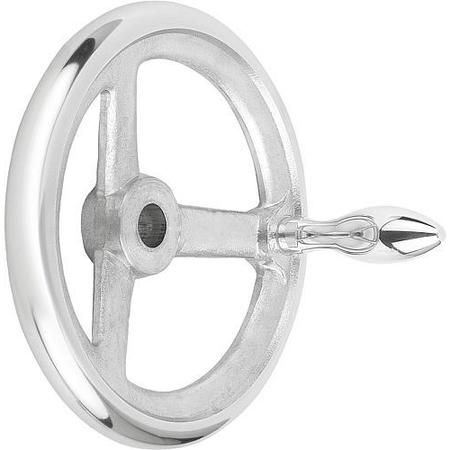 KIPP Handwheel, DIN 950, Aluminum 3-spoke, Diameter D= 100 mm, Bore D2= 0.5", Fixed Handle K0160.2100XCP