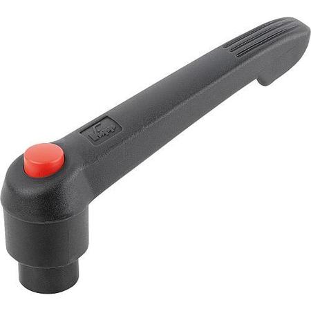 KIPP Adjustable Handle With Push Button, Size: 2, 5/16-18, Plastic Black, Comp: Steel, Button: Red K0269.712A3