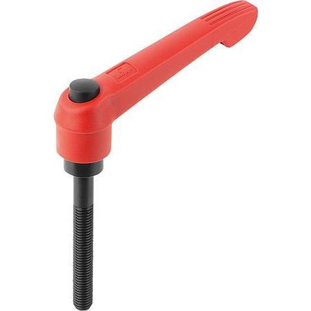 KIPP Adjustable Handle With Push Button, Size: 4, M12X70, Plastic Red, Comp: Steel, Button: Black K0269.73412X70