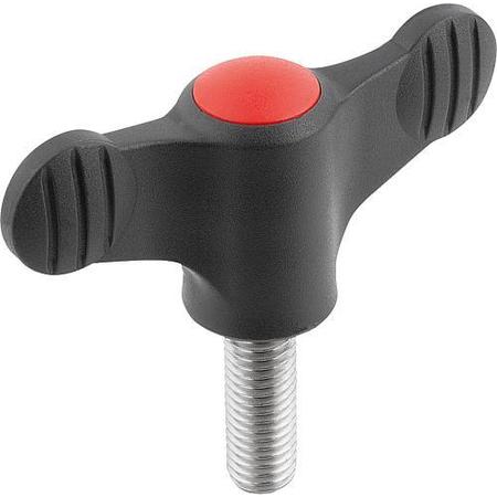 KIPP Wing Grip D=M06X30 A=50, H=24, Form: L, Plastic Black, Comp: Stainless Steel 1.4305 K0274.01066X30