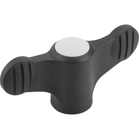 KIPP Wing Grip D=10-32 A=38, H=18, Form: K, Plastic Black, Comp: Steel, Blue-Passivated, Cap: Gray K0274.9A15