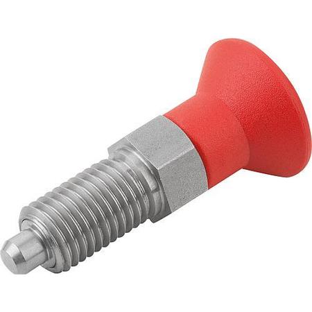 KIPP Indexing Plunger Red D1= 1/4-28, D=3, Style A, Non-Lockout wo Locknut, Stainless Steel Hardened K0338.01903AJ84