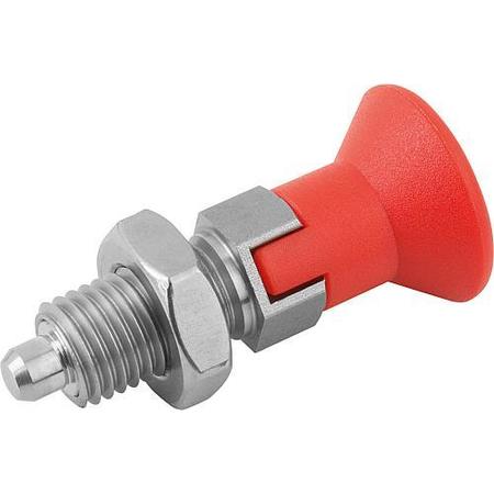 KIPP Indexing Plunger Red D1= M08X1, D=4, Style D, Lockout Type w Locknut, Stainless Steel Hardened K0338.0400484