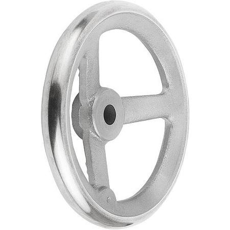 KIPP Handwheel, DIN 950, D1= 160 mm, Bore D2= 14 mm, Gray Cast Iron, Without Grip K0671.0160X14