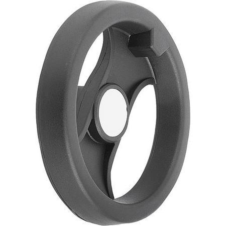 KIPP 2-Spoke Handwheel, PA Plastic, Steel Bushing, Diameter D1= 198 mm, Bore D2= 16 mm, Without Grip K0725.0200X16