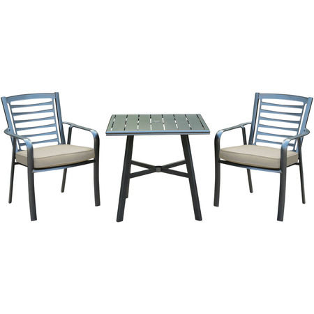 HANOVER Pemberton 3-Piece Bistro Set with 2 Cushioned Dining Chairs PEMDN3PCS-ASH