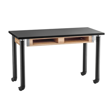 NATIONAL PUBLIC SEATING Rectangle Height Adjust Science Lab Table W/Black, 24" X 54" X 27-42", Solid Phenolic Resin Top SLT4-2454PBC