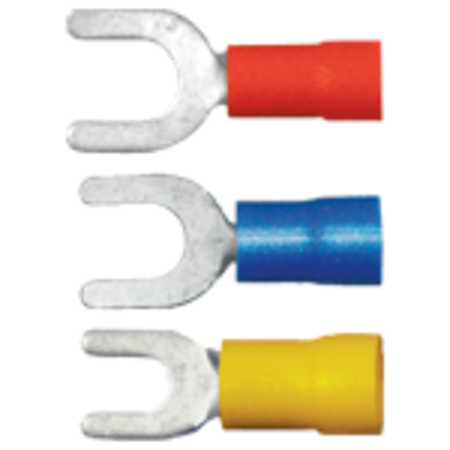 QUICKCABLE 12-10 AWG PVC Spade Terminal #8 Stud PK100, Insulation Color: Yellow 160425-100