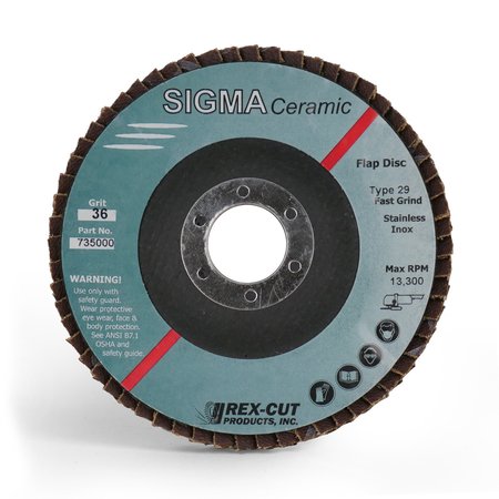 REX CUT Sigma Ceramic Flap Disc 4 1/2 X 7/8 T29 36 Grit 735000