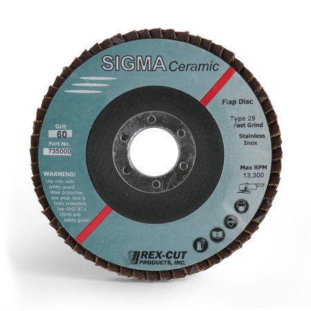 REX CUT Sigma Ceramic Flap Disc 4 1/2 X 7/8 T29 60 Grit 735001