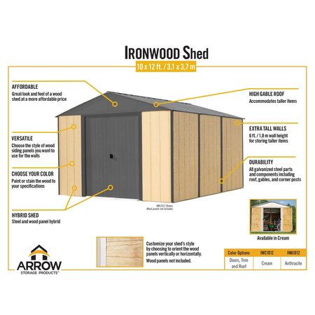 Arrow Storage Products Stl Hybrid Shed Kit 10x12 ft., Galvanzd A IWA1012