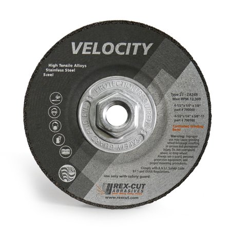 REX CUT Velocity Grinding Disc 4 1/2 X 1/4 X 5/8-11 T27 Za24 790100