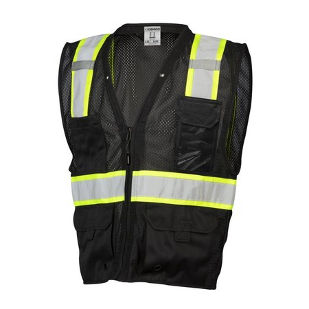 Kishigo Safety Vest, Zipper, Black, 4XL/5XL B100-4X-5X