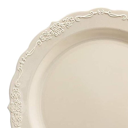 Smarty Had A Party 10 White Vintage Round Disposable Plastic Dinner Plates (120 Plates)