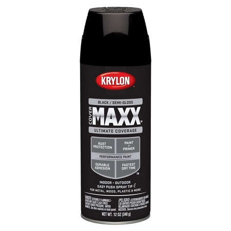 Krylon Covermaxx Paint+Primer; Semi-Gloss Black; 12 oz. Aerosol 9180 | Zoro