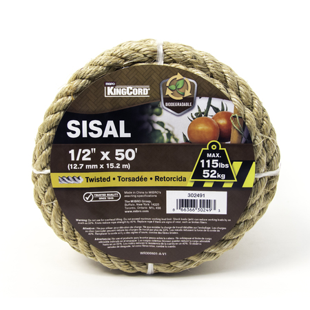 KINGCORD 1/2 in. x 50 ft. Natural Twisted Sisal Rope 302491BGV1