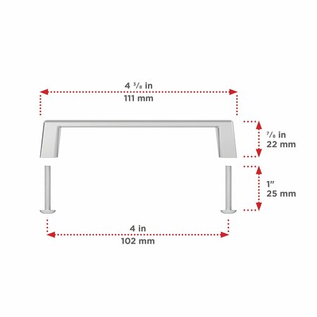 Richelieu Hardware 4 in. (102 mm) Center-to-Center Chrome Contemporary Drawer Pull BP1076140