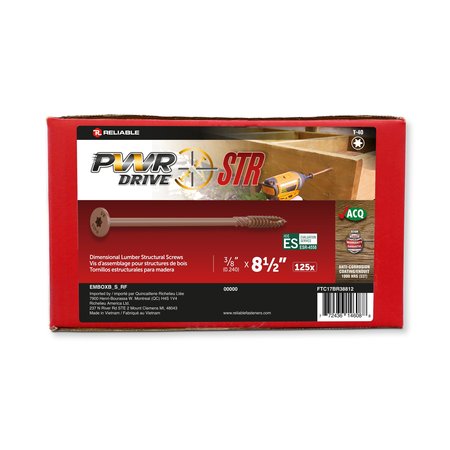 Pwr Drive 3/8-inch x 8 1/2-inch STR Torx Star Drive Deck Framing Screws, 125PK FTC17BR38812