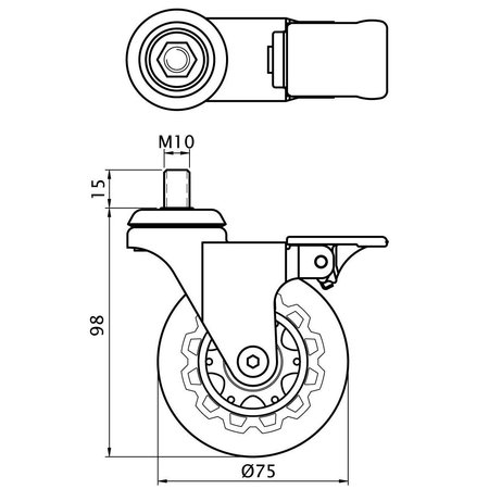 Richelieu Hardware Contemporary Furniture Caster, Swivel with Brake, with Threaded Stem, Light Gray 27583020502