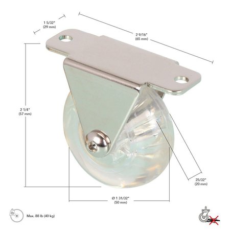 Richelieu Hardware Contemporary Furniture Caster, Fixed, with Plate, Clear 35056010501