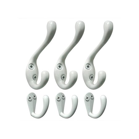 ONWARD 1 1316inch 46 mm and 3 38inch 86 mm Utility Metal Hook and Coat Hook Set, White Finish 6pc 60601WR