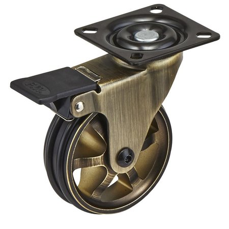 RICHELIEU HARDWARE Aluminum Single Wheel Vintage Caster, Swivel with Brake, with Plate, Rustic Brass 81250202AB90