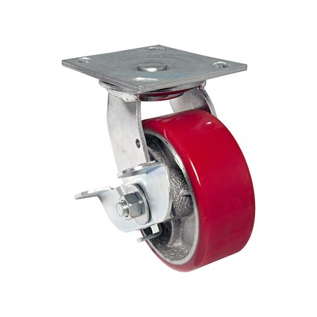 Madico Heavy-Duty Mold‐On Polyurethane Industrial Casters, Swivel with Brake, with Plate, Red F25205