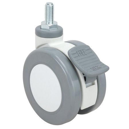 RICHELIEU HARDWARE Contemporary Medical Caster, Swivel with Brake, with Threaded Stem, Gray, White F47053