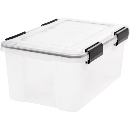 Iris Stack and Pull Latching Flat Lid Storage Box 13.5gal Clear/Translucent Blue