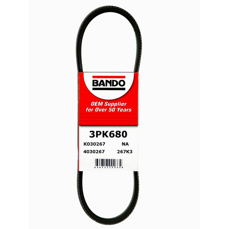 BANDO Rib Ace Precision Engineered V-Ribbed Belt - Water Pump, 3PK680 3PK680