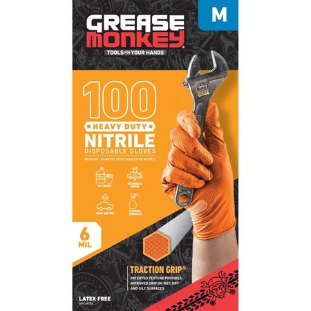 Big Time Products BTP23901-110 Grease Monkey Orange Heavy Duty Nitrile Medium Disposable Gloves; Large - 100 Count