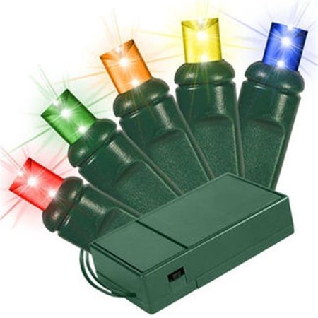 50 LED Battery Operated Lights Multi Green Wire