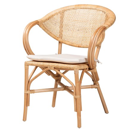 Set of 2 Louis Fabric Upholstered with Rattan and Wood Dining Chairs  Beige/Brown - Baxton Studio