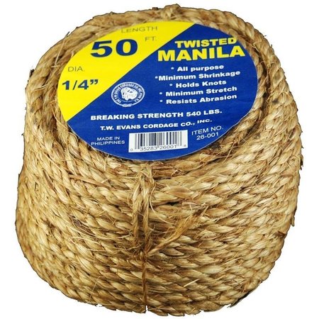 T.W. Evans Cordage 30-096-50 2 in. x 50 ft. Pure Number 1 Manila Rope