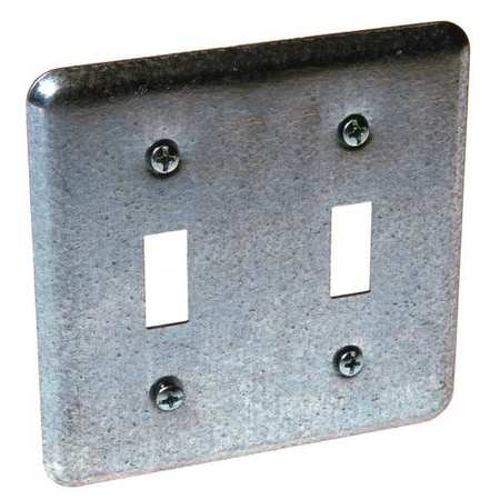 RACO Electrical Box Cover, Square Box, 2 Gangs, Galvanized Steel, Duplex Receptacle and Toggle Switch 871