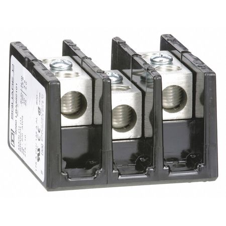 Square D Power Distribution Block, Surface Mount, 3 Poles, 14 AWG to 2/0 AWG, 175 A, 600 V AC/DC, Black 9080LBA362101