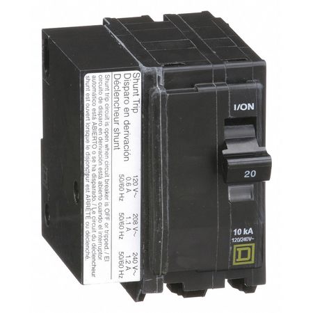 SQUARE D Miniature Circuit Breaker, QO Series 20A, 2 Pole, 120/240V AC QO2201021