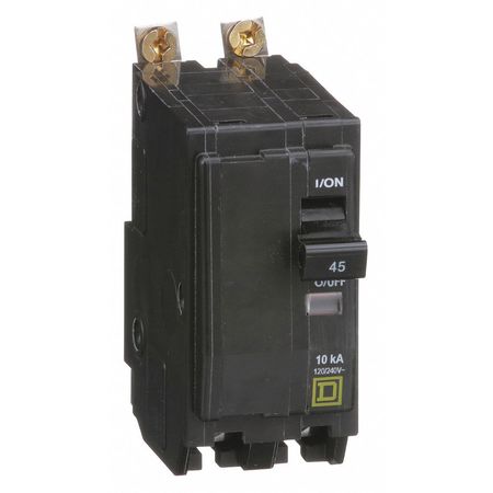 SQUARE D Miniature Circuit Breaker, QOB Series 45A, 2 Pole, 120/240V AC QOB245